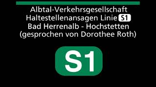 Stadtbahn Karlsruhe AVGKVV  Ansagen der Linie S1 Dorothee Roth [upl. by Treb785]