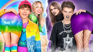 Goth Couple Vs Rainbow Couple at Vacation Girlfriends Vs Boyfriends [upl. by Bael]