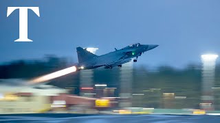 Swedish fighter jets join Nato military exercises for first time [upl. by Ecinue]