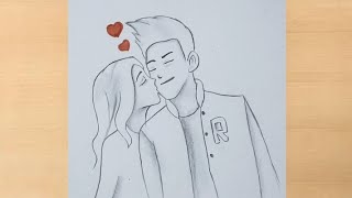 Romantic couple drawing step by step  easy couple drawing [upl. by Rinee418]