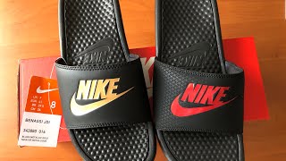 Chanclas Nike Benassi Hombre  Negras con Dorado  Negras con Rojo🔥 [upl. by Oirelav]