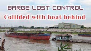 Barges lost control and collided with the boats behind [upl. by Aidekal]