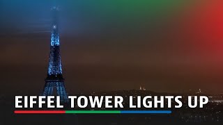 Eiffel Tower lights up to officially kick start the 2024 Olympic Games [upl. by Ainaj]