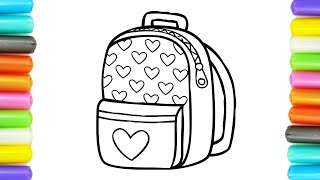 Coloring and Painting School Bag 🎒🏫🎒 Step By Step Coloring pages for kids and toddlers [upl. by Akkeber]