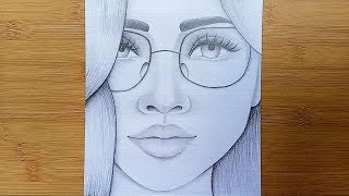 How to draw a Girl with Glasses step by stepPencil sketch [upl. by Angle134]