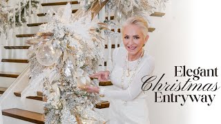 Elegant Christmas Decor for Your Home  Dreamy White Christmas Entryway  Staircase Reveal [upl. by Aleirbag]