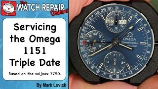 Service Omega Speedmaster 1151 Triple Date reconfiguration Valjoux 7750 Watch repair tutorials [upl. by Ayotol]