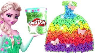 Learn Colors Play Doh Making Colorful Sparkle Disney Princess Frozen Elsa Dress Play Doh Toys Kids [upl. by Ikcim]