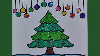 Christmas Tree🎄Drawing  How to Draw Christmas tree easy  Christmas drawing [upl. by Atinuaj]