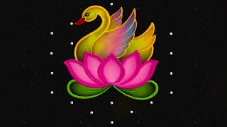 Creative 74 dots swan Lotus rangoli 🦢 Easy amp Simple dots kolam  Lotus muggulu 🪷 colour rangoli [upl. by Nilyad]