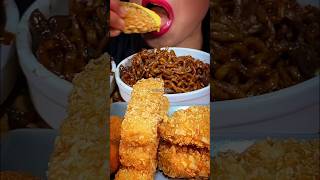 EATING SPICY BLACK BEAN NOODLES AND FISH CUTLET shorts mukbang blackbeannoodles fishcutlet [upl. by Ecyaj504]