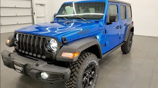 4K 2021 JEEP WRANGLER WILLYS UNLIMITED HYDRO BLUE NICE OPTIONS 4K WALKAROUND OVERVIEW REVIEW SOLD [upl. by Fletch]