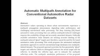 Automatic Multipath Annotation for Conventional Automotive Radar Datasets [upl. by Eledoya865]