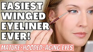 Quick Easy Winged Eyeliner Tutorial for Hooded Aging Downturned Eyes [upl. by Manas]