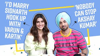 Kriti Sanon and Diljit Dosanjhs RAPID FIRE on Deepika Salman Alia Varun Kartik  Arjun Patiala [upl. by Einimod]