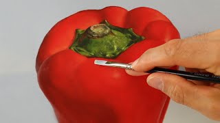 Learn to paint a realistic pepper in oil  tutorial highly detailed voiceover video [upl. by Sollars]