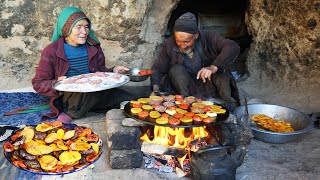 Old Style Cooking in the Cave  Old Lovers Find Peace in Cave Living  Afghanistan Village [upl. by Garrot601]