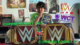 WWE Wicked Cool Toys Universal Title vs Commemorative Universal Title COMPARISON [upl. by Nnairac]