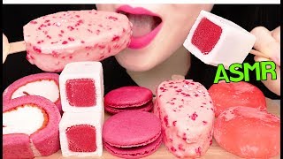 ASMR MOST POPULAR PINK FOOD CHOCOLATE ICE CREAM CAKE MACARON 딸기 초콜릿 아이스크림 찰떡아이스 먹방 EATING SOUNDS [upl. by Milda851]