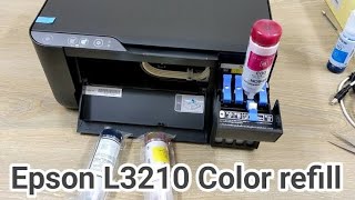 How to refill ink in Epson EcoTank L3210 Printer 🖨️🖨️🖨️ Color Refill [upl. by Gnes874]