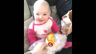 Baby laughing hysterically at popping bubble wrap [upl. by Lenci]