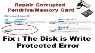 Fix Corrupted Pen drive  Memory Card Error The Disk is Write Protected [upl. by Goldshell]