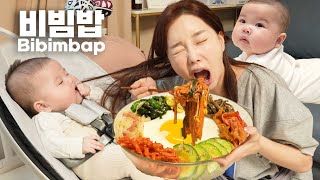 미소와 함께 ❤ 즉석 양푼 비빔밥 육아 먹방 쏘영 Korean Food Bibimbap eatingshow with baby miso 💕 Mukbang ASMR Ssoyoung [upl. by Nneb]