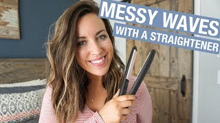 UPDATED Messy Waves with a Straightener  My Everyday Hair Routine [upl. by Aitahs964]