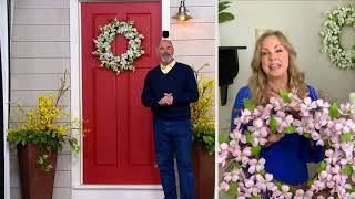 Wicker Park IndoorOutdoor Faux 24quot Dogwood Blossom Wreath on QVC [upl. by Niall251]