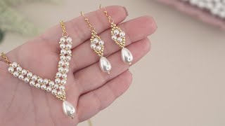 Easy DIY Pearl Necklace How to Make Beaded Necklace amp Earrings  Handmade Aesthetic Jewelry Making [upl. by Maurits]