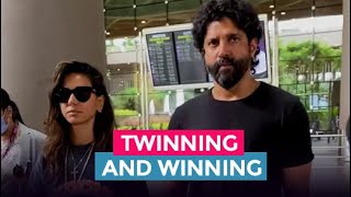 Farhan Akhtar And Shibani Dandekar Twinning And Winning At The Airport [upl. by Zantos]