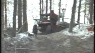 Using Suzuki atv 250 as loggerusing a forestry trailer in Sweden 1989 [upl. by Yael]