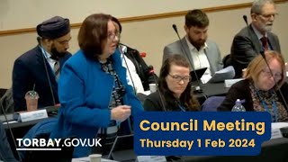 Torbay Council Meeting 1 February 2024 [upl. by Foote]