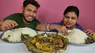 hilsha fish paturi kochu sak vat eating show [upl. by Leavy120]