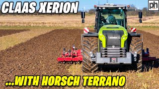 CLAAS Xerion 5000 with HORSCH Terrano Cultivator Working Land [upl. by Ahsaetal]