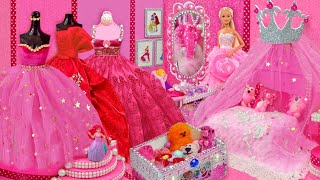 Barbie Disney Princess Miniature Dollhouse  Barbie Doll Dress up  Mini Makeup and more [upl. by Simonsen]