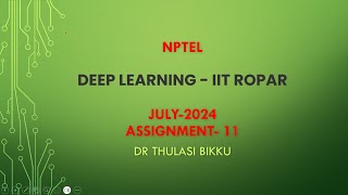 NPTEL Deep Learning  IIT Ropar July2024 Assignment11 [upl. by Allekram]