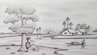 How to draw Scenery  Landscape by pencil sketchStep by step easy draw [upl. by Pardner]