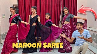 Maroon Color Saree Dance Challenge 💃 1st Round Competition [upl. by Euqinimod50]