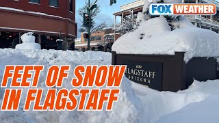 3 Feet Of Snow Pummels Flagstaff Shuts Down Busy Northern Arizona Interstates [upl. by Partan960]