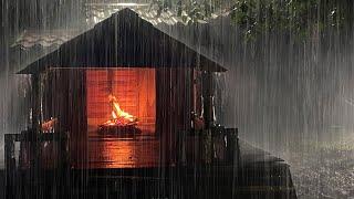 SLEEP QUICKLY 247 with Heavy Rain amp Thunderstorm Sounds Covering Campfire in Old Farmhouse at Night [upl. by Adaval802]