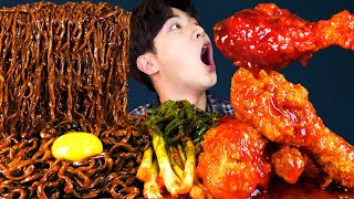 MUKBANG ASMRㅣDelicious Spicy Chicken  Black Bean Noodles  Kimchi Eat🍗Korean 후니 Hoony Eating Sound [upl. by Eidnahs]