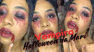 MAQUIAGEM DE VAMPIRA PARA INICIANTES  HalloweenDaMari [upl. by Skilken582]