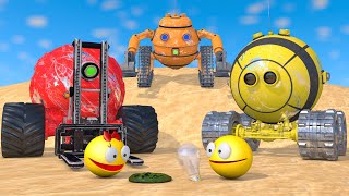 Pacman vs Concrete Mixer Truck Robot amp Forklift Robot Monsters [upl. by Ellessig]