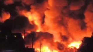 See massive fire after train derailment [upl. by Dolora155]