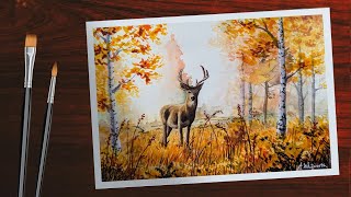 Easy Watercolour Autumn Landscape  Watercolour Tutorial For Beginners [upl. by Ynnahc]