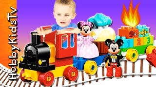 Mickey Mouse Train Disney Truck  School Bus Duplo Build HobbyKidsTV [upl. by Fabyola822]