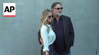 Russell Crowe wears jeans to Armani show in Milan [upl. by Ashjian]