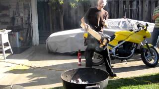 Firing up a charcoal BBQ with liquid oxygen [upl. by Ennaitak]