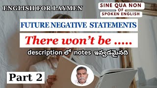 Episode 28  Future Negative Statements Spoken English  Telugu [upl. by Anitroc]